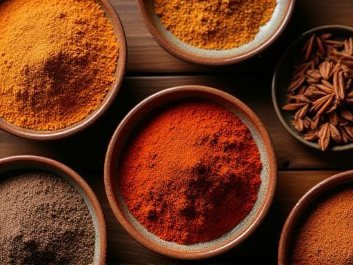 Collection of native Australian spices and seasonings in handcrafted bowls
