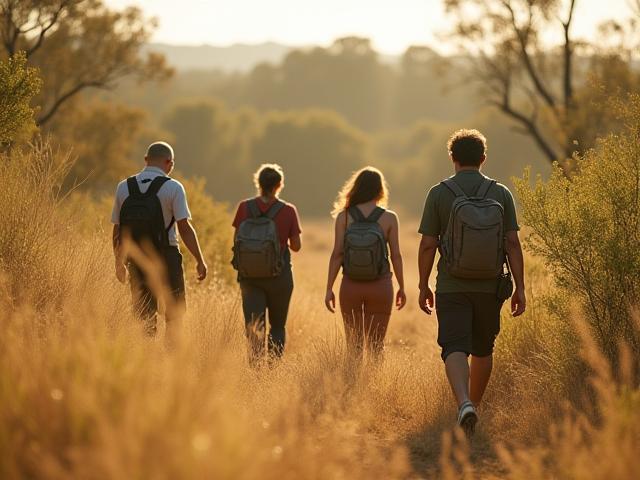 Participants on a bush walk identifying native plants